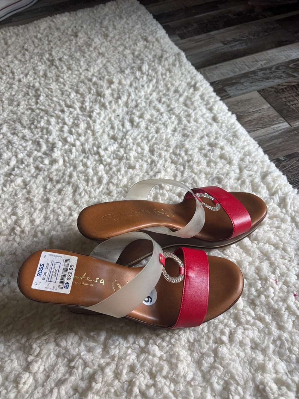Comtesa Red Slide wedges with frosted Strap